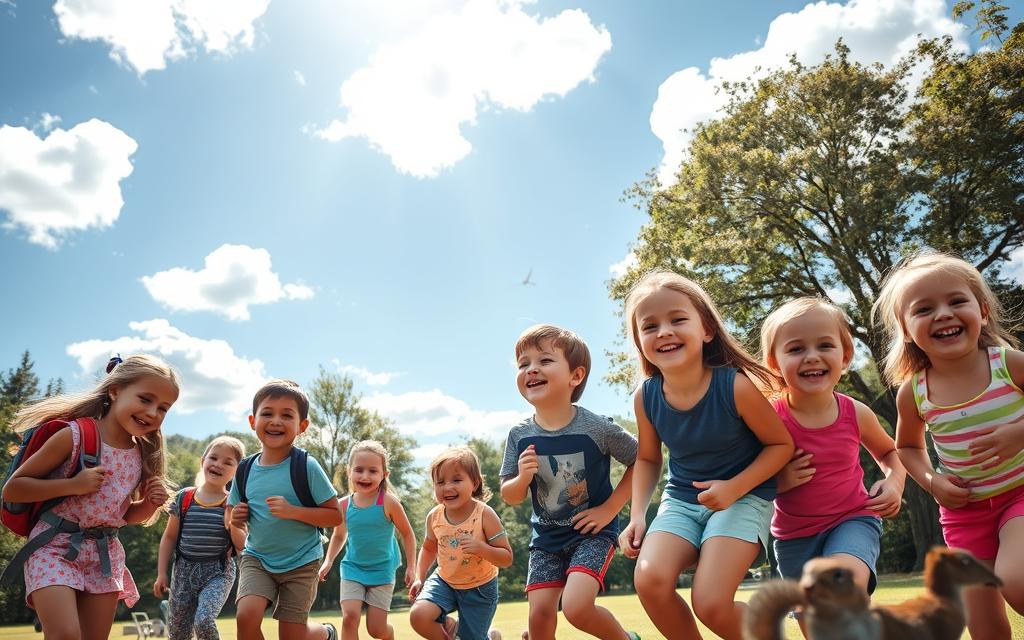 Kinder spielen draußen im Freien