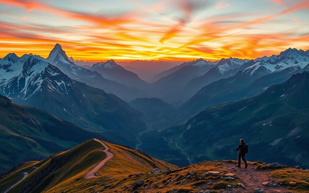 Alpenpanoramen und Wandererlebnisse in den Bergen