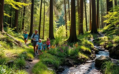 Kinder im Wald mit einer Erziehungsperson