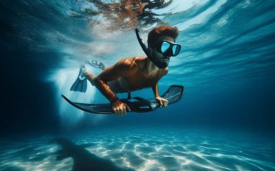 Mann gleitet mit seinem Subwing unter Wasser